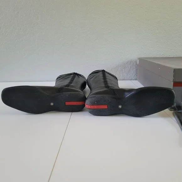 PRADA Tall Black Riding Boots Leather, Nappa Vernice Size 37 3W4567 - Picture 15 of 15